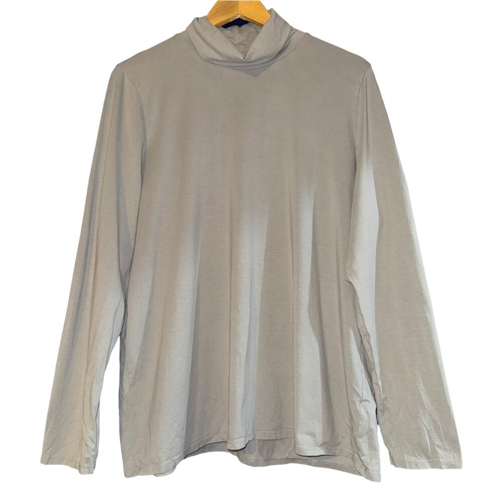 J Jill Pima Cotton Turtleneck Women's‎ Size Large Light Gray Classic Layer ~Flaw